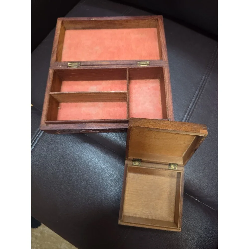 HANDMADE CARVED WOOD BOXS JEWELRY TRINKET STORAGE HOME DECOR